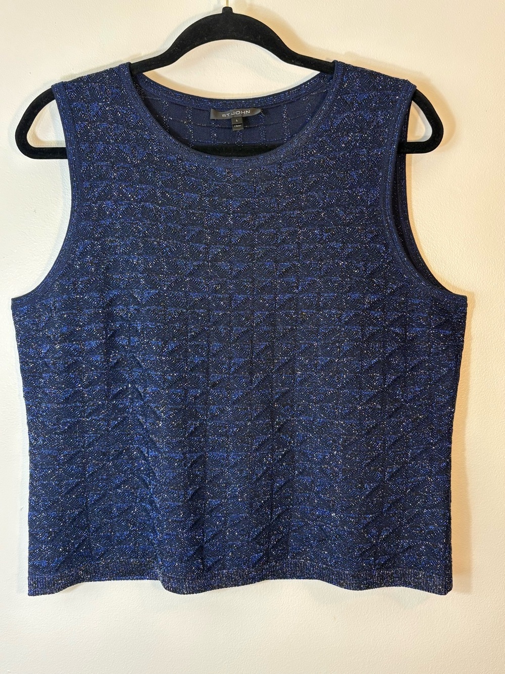 St. John Collection Stellar Gaze Midnight Blue Metallic Knit Shell Large